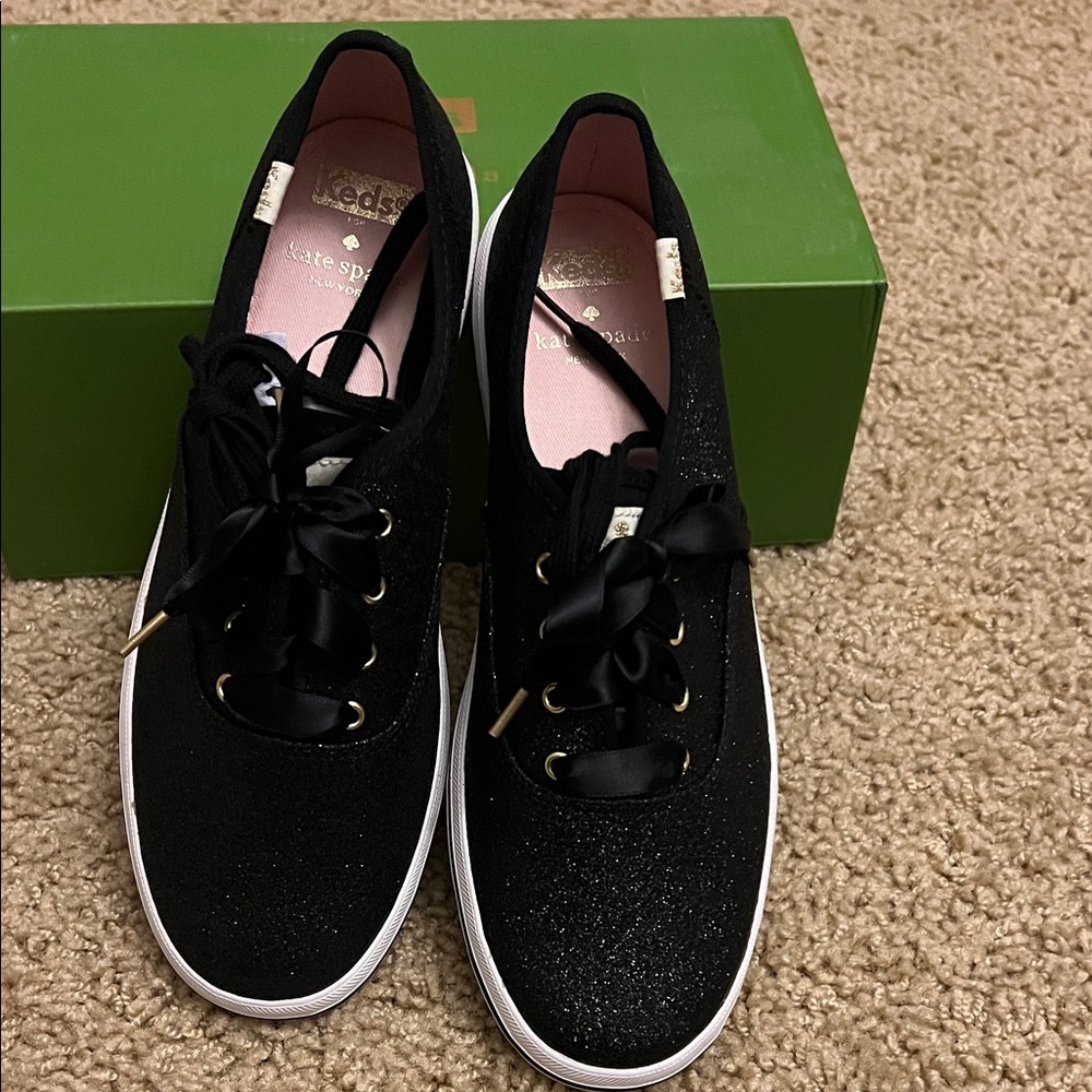 Kate Spade Black Glitter Big Kids Sneakers. New in Box